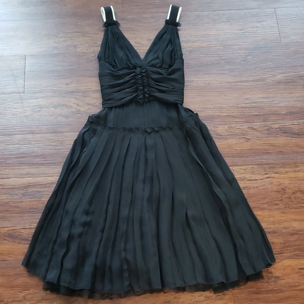 Dolce & Gabbana Black Rouched Silk Midi Dress Size 38 Chic Feminine Designer